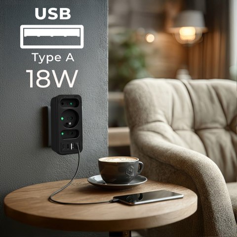 MACLEAN GNIAZDKO PRĄDOWE X3 + 4XUSB, ROZGAŁĘŹNIK Z 3 GNIAZDAMI, 2XUSB A, 2XUSB C PD 20W, 1X16A + 2X6A MCE248 F/B
