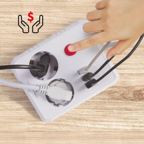 MACLEAN LISTWA ZASILAJĄCA, PRZEDŁUŻACZ 2 GNIAZDA + 3XUSB, 110-240V AC 50/60HZ, 2.1A MAX 2500W, 1.5M, BIAŁA MCE387 W