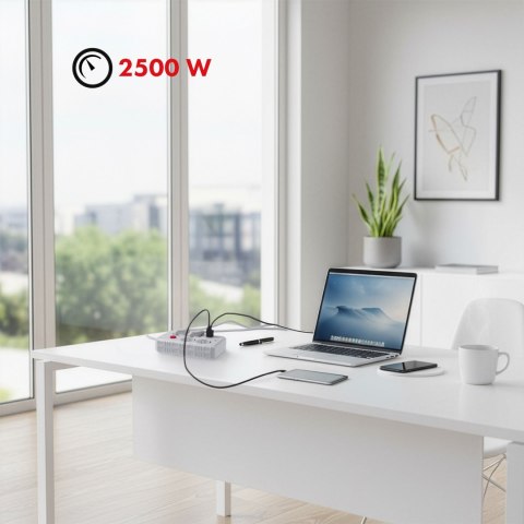 MACLEAN LISTWA ZASILAJĄCA, PRZEDŁUŻACZ 4 GNIAZDA + 3XUSB, 110-240V AC 50/60HZ, 2.1A MAX 2500W, 3M, BIAŁA MCE393 W