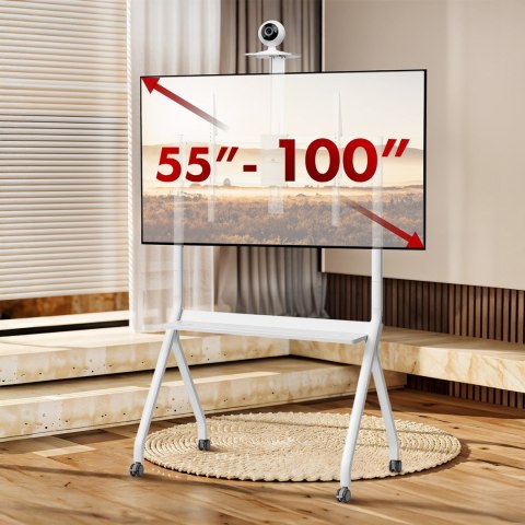 MACLEAN STAND / WÓZEK DO TV, PÓŁKA NA KAMERĘ, NA KÓŁKACH, 55-100", MAX. OBCIĄŻENIE 120KG/10KG PÓŁKA, MAX. VESA 900X600 MC-114