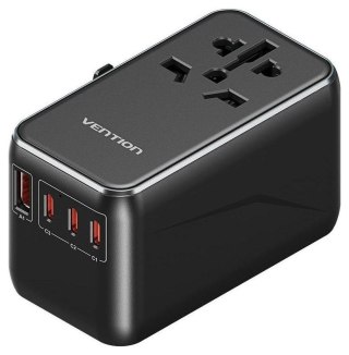 Uniwersalny adapter podróżny z ładowarką Vention 100W GaN 1x USB-A 3x USB-C czarny