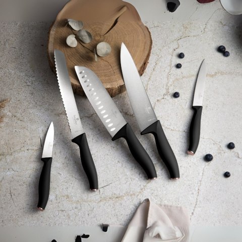 Noże kuchenne | Komplet 6 noży z listwą magnetyczną BerlingerHaus Black Rose BH-2942