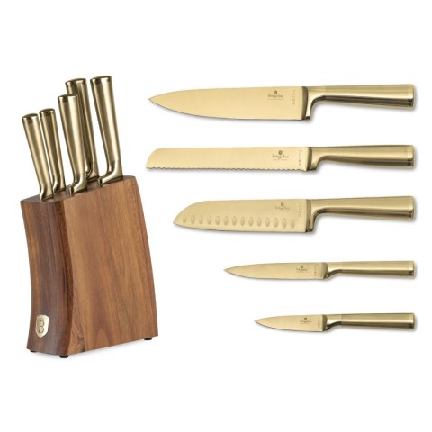 Noże kuchenne | Zestaw 5 noży w drewnianym akacjowym bloku Sahara Collection BH-3125