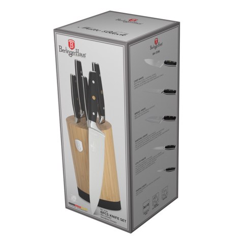 Noże kuchenne | Zestaw 5 noży w stojaku bambusowym BerlingerHaus Matte Black Collection BH- 3136