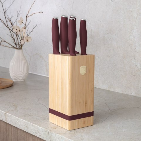Noże kuchenne | Zestaw 5 noży w stojaku bambusowym Leonardo Collection BerlingerHaus BH-2972