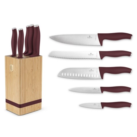 Noże kuchenne | Zestaw 5 noży w stojaku bambusowym Leonardo Collection BerlingerHaus BH-2972