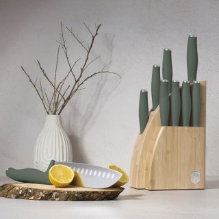 Noże kuchenne | Zestaw 9 noży w stojaku bambusowym BerlingerHaus Matte Green BH-3123