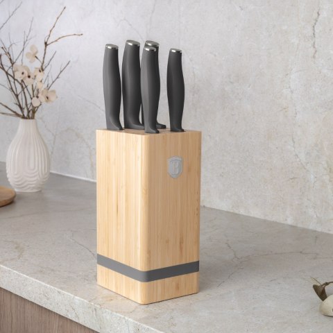 Noże kuchenne | Zestaw noży w bambusowym stojaku 5 el. BerlingerHaus Antracit Collection BH-2968