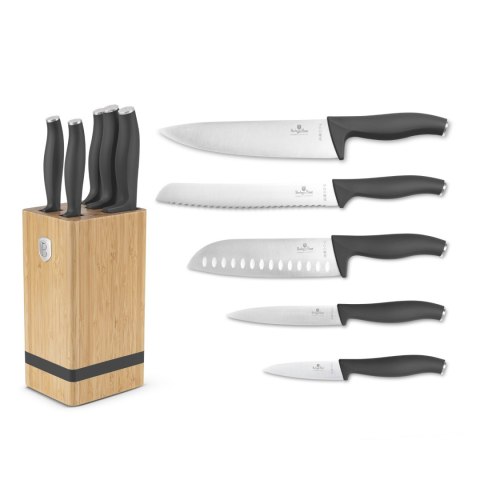 Noże kuchenne | Zestaw noży w bambusowym stojaku 5 el. BerlingerHaus Antracit Collection BH-2968