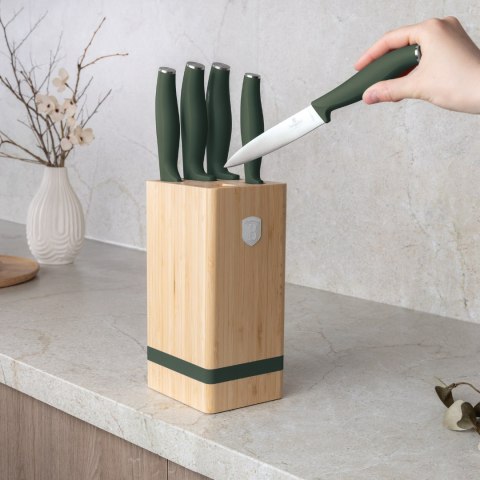 Noże kuchenne | Zestaw noży w bambusowym stojaku 5 el. BerlingerHaus Matte Green Collection BH-2751