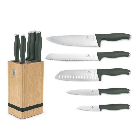 Noże kuchenne | Zestaw noży w bambusowym stojaku 5 el. BerlingerHaus Matte Green Collection BH-2751