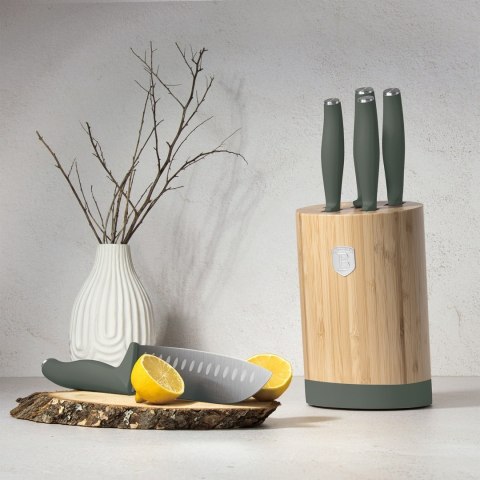 Noże kuchenne | Zestaw noży w bambusowym stojaku 5 el. BerlingerHaus Matte Green Collection BH-2757