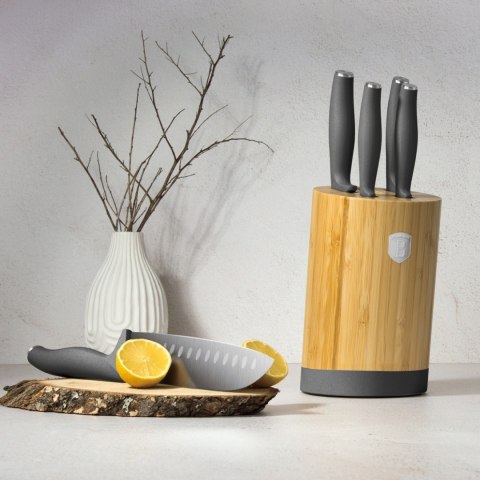 Noże kuchenne - zestaw 5 szt. w stojaku bambusowym Berlinger Haus Anthracite BH-2672