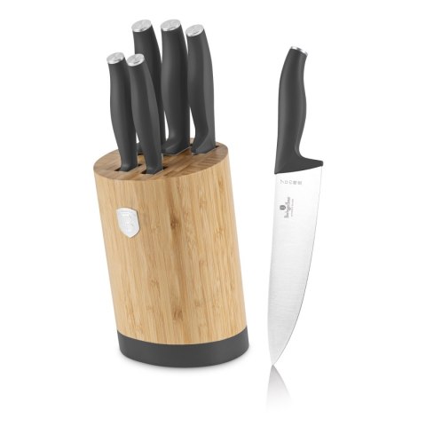 Noże kuchenne - zestaw 5 szt. w stojaku bambusowym Berlinger Haus Anthracite BH-2672