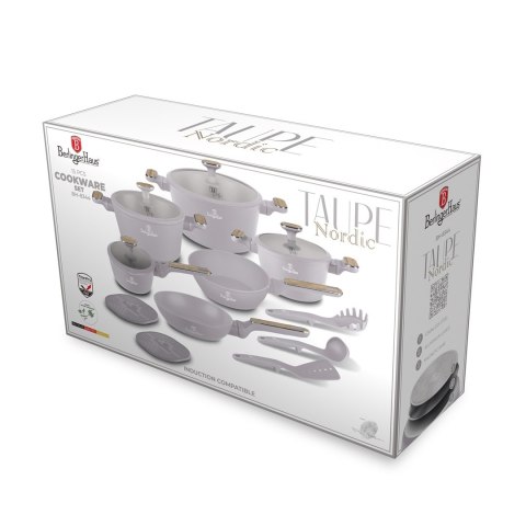 Zestaw 15 el. garnki, patelnie, akcesoria BerlingerHaus BH- 8344 Taupe Nordic