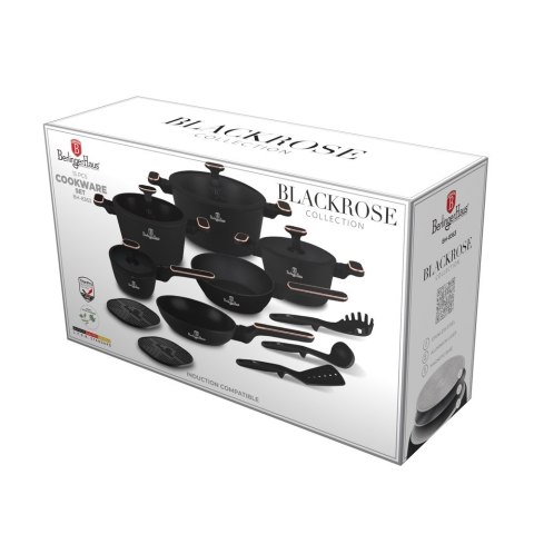 Zestaw 15 el. garnki, patelnie, akcesoria BerlingerHaus BH- 8363 | Black Rose Collection