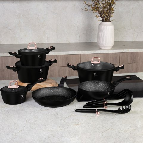 Zestaw 15 el. garnki, patelnie, akcesoria BerlingerHaus Black Rose Collection BH-8234