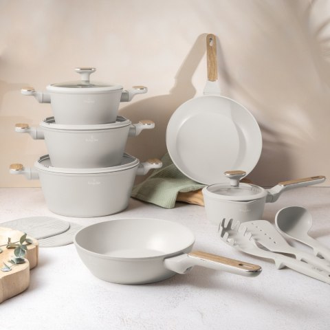 Zestaw 15 el. garnki, patelnie, akcesoria z elementami drewna BerlingerHaus Sahara BH-8325