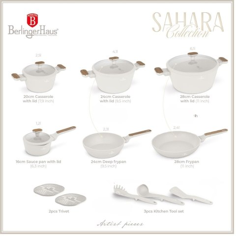 Zestaw 15 el. garnki, patelnie, akcesoria z elementami drewna BerlingerHaus Sahara BH-8325