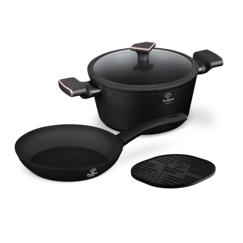 Zestaw Garnek z pokrywką i patelnia 24cm + podkładka Fashion TV FTV-0047 Matte Black- Rose Gold