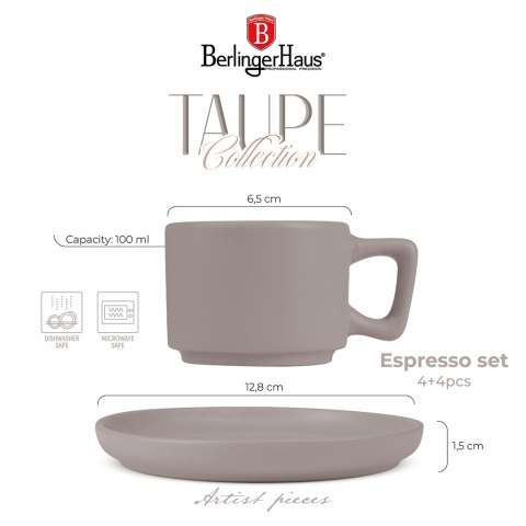 Zestaw filiżanek do espresso 4szt BerlingerHaus Taupe BH-10016