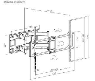 GEMBIRD UCHWYT SUFITOWY DO TELEWIZORA Z PEŁNYM ZAKRESEM RUCHU (REGULOWANY), 60" - 120", DO 120 KG