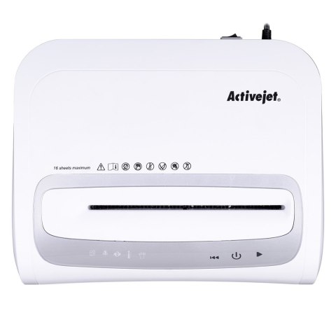 Activejet Niszczarka Activejet ASH-1602M, P-5, 28 l, ścinki 2x14 mm, 16 kartek, biała