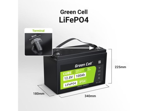 Green Cell GREEN CELL AKUMULATOR LIFEPO4 CUBE 100AH 12V/12.8V 1280WH LFPGC12V100AH