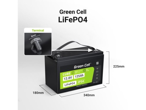 Green Cell GREEN CELL AKUMULATOR LIFEPO4 CUBE 125AH 12V/12.8V 1600WH LFPGC12V125AH