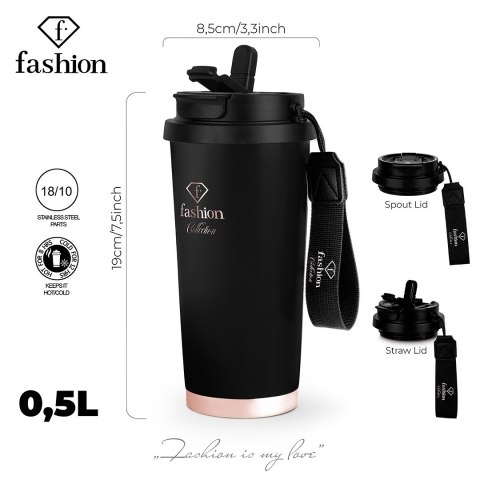 Kubek termiczny 0,5L Fashion TV FTV-0132 Matte Black- Rose Gold