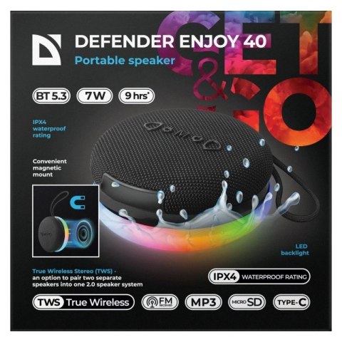 DEFENDER GŁOŚNIK ENJOY 40 7W BLUETOOTH 5.3, PODSWIETLENIE LED 65141