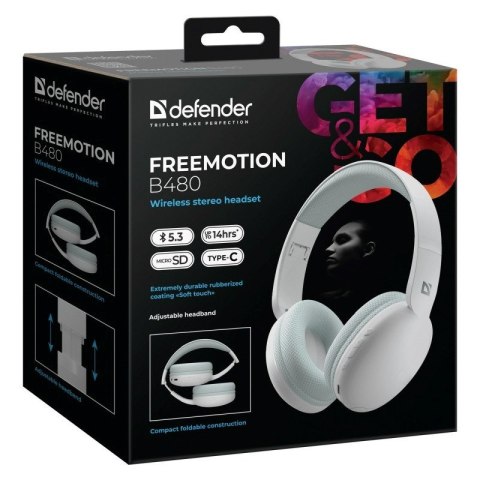 DEFENDER SŁUCHAWKI NAUSZNE BLUETOOTH FREEMOTION B480 BIAŁE 63481