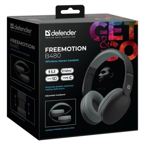 DEFENDER SŁUCHAWKI NAUSZNE BLUETOOTH FREEMOTION B480 CZARNE 63480