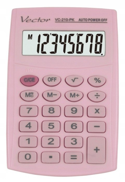 Vector Kalkulator kieszonkow KAV VC-210 PK, 8- cyfrowy ,64x98,5mm, jasnoróżowy