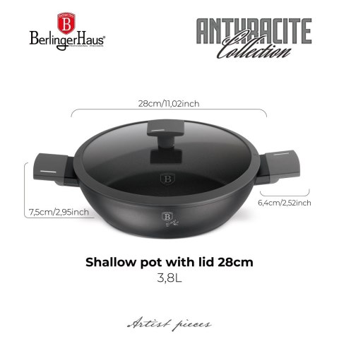 Garnek płytki 3,8 L z pokrywką 28cm BerlingerHaus Antracit BH-8128