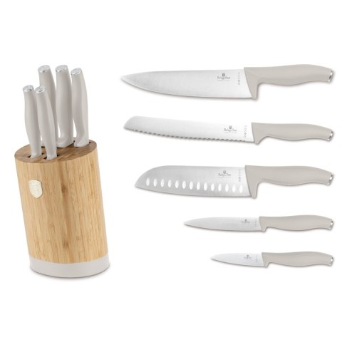 Noże kuchenne | Zestaw 5 noży w stojaku bambusowym BerlingerHaus Sahara BH-2755