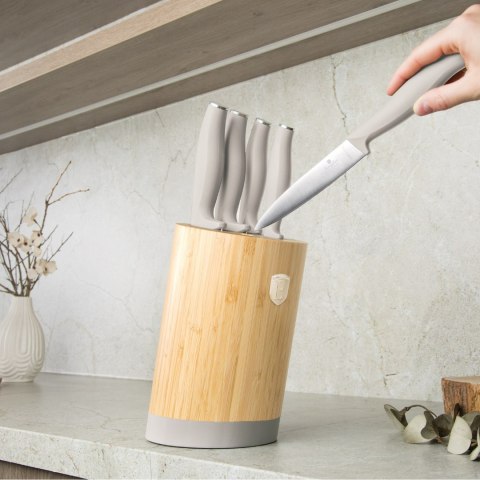 Noże kuchenne | Zestaw 5 noży w stojaku bambusowym BerlingerHaus Sahara BH-2755