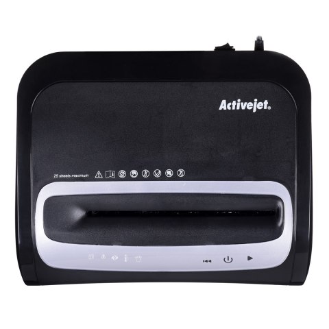 Activejet Niszczarka Activejet ASH-2502C, P-4, 28 l, ścinki 4x40 mm, 25 kartek, czarna