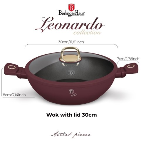 Patelnia Wok z pokrywką 30cm 4,8L BerlingerHaus Leonardo Collection BH-8035