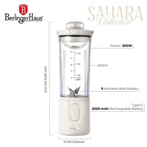 Blender kielichowy, bezprzewodowy 400 ml BerlingerHaus BH-9923 Sahara