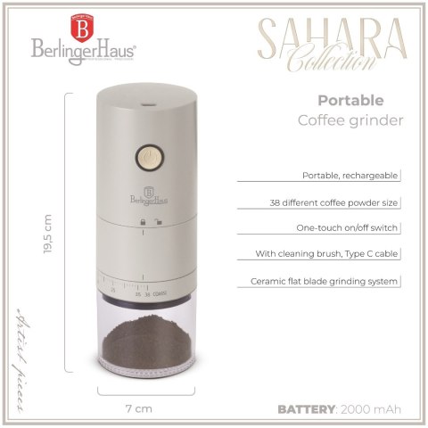 Elektryczny młynek do kawy | ceramiczny akumulatorowy BerlingerHaus BH-9801 Sahara Collection