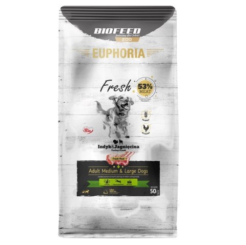 BIOFEED Euphoria fresh meat Adult Indyk/Jagnię M/L 50gr