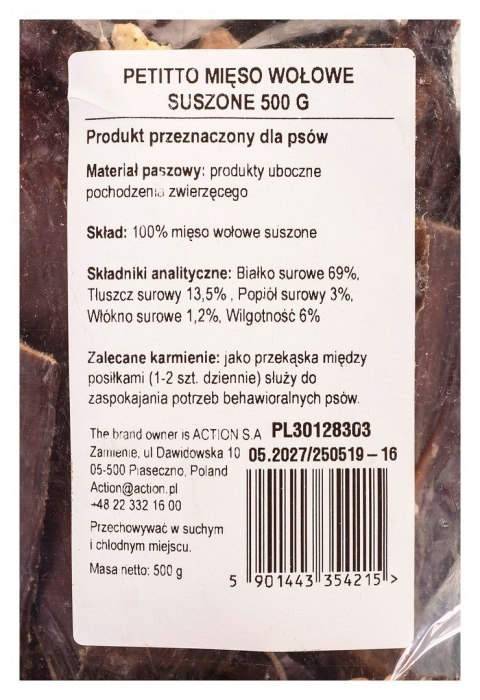 PETITTO Mięso wołowe suszone przysmak dla psa 500g