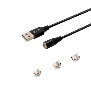 SAVIO KABEL MAGNETYCZNY USB - USB TYP C, MICRO I LIGHTNING, 1M, CZARNY CL-152