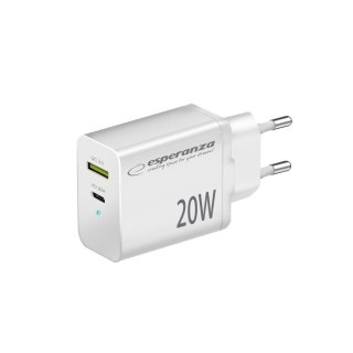 ESPERANZA ŁADOWARKA SIECIOWA 20W USB-C PD 20W / USB-A QC 3.0 18W BIAŁA EZC105W