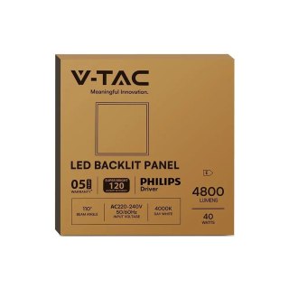 Panel LED V-TAC 40W 600x600 LED backlight 33mm 120Lm/W zasilacz Philips VT-61040 4000K 4800lm 5 lat gwarancji