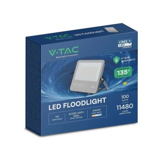 Projektor LED V-TAC CREE CHIP 100W 135lm/W czarna obudowa przewód 1m IP65 VT-44101 6500K 11480lm 6 lat gwarancji