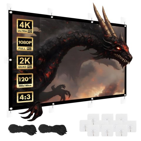 MACLEAN EKRAN PROJEKCYJNY, 120", 240X180CM, OBRAMOWANIE 25MM 4:3, HACZYKI DO NACIĄGU MC-169