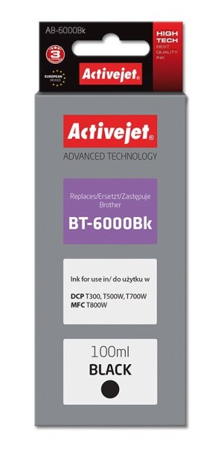 Activejet AB-6000Bk Buteleczka z tuszem z atramentem (zamiennik Brother BT-6000BK; Supreme; 100 ml; czarny)