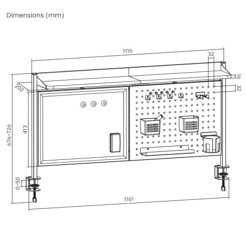 ERGO OFFICE PRZEGRODA BIURKOWA / ORGANIZER, MAX. OBCIĄŻENIE 10KG, BIAŁA TABLICA, SZEROKOŚĆ 1116MM, BIAŁA ER-301 W